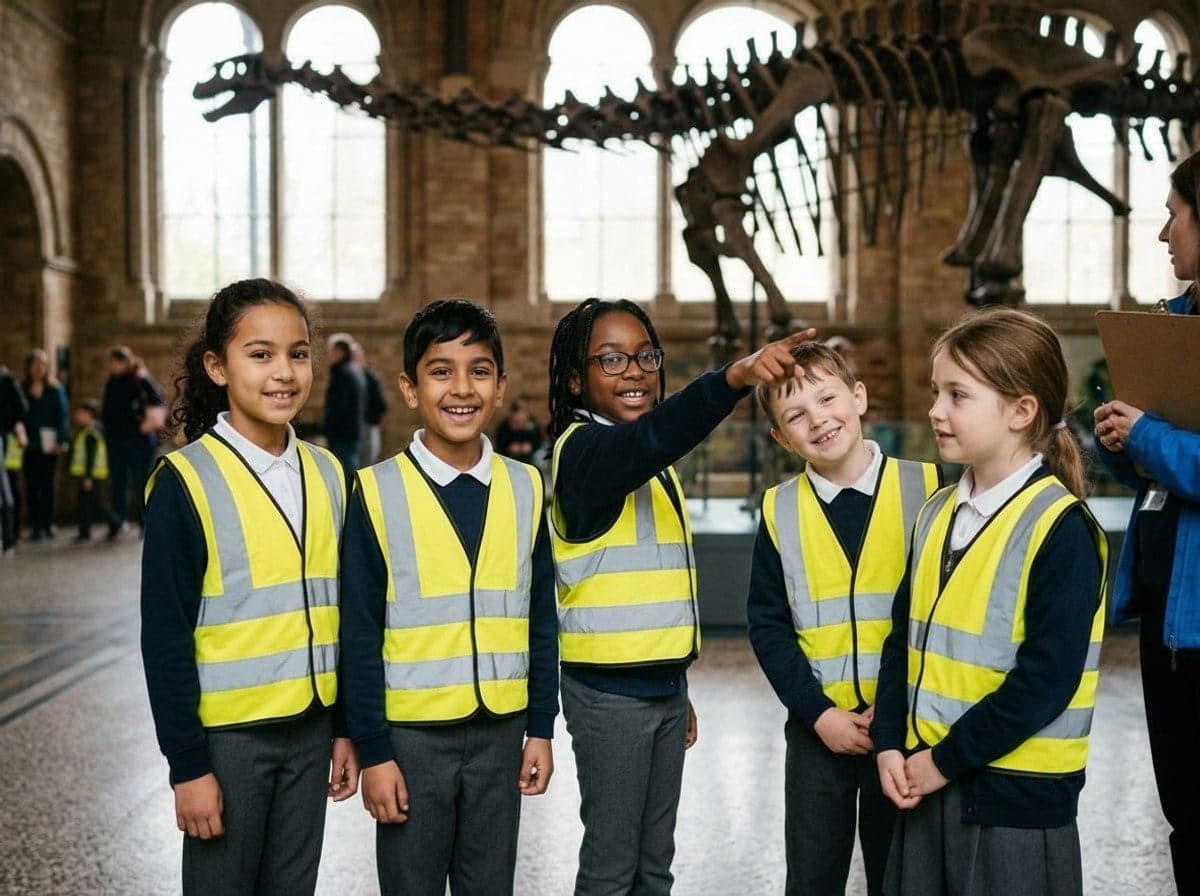 Pupils in hi-vis vests on a museum trip, every face changed